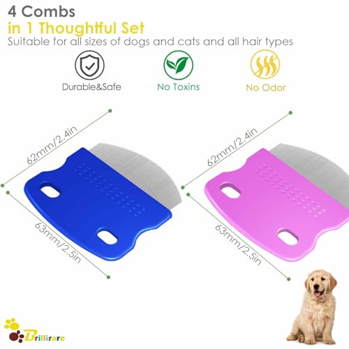 4 Pack Eye Comb, Stainless Steel Pet Tear Stain Professional Remover, Dog Cat Flea Lice Grooming Combs with Gentle Rounded Teeth, Eye Gunk Removal, Dematting Tool for Small, Medium & Large Pets