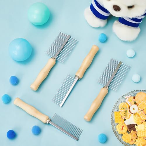2 Pcs Dog Metal Combs Cat Wooden Handle Grooming Combs Stainless Steel Hairbrush Double Side Metal for Pet Dog Grooming Brush Pet Flea Hairbrush for Long Short Hair Fur Brush Tool