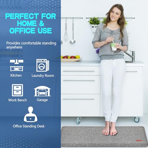 Anti Slip 7/8 inchs Anti Fatigue Kitchen Floor Mat, Ergonomic Comfort Standing Mat, Waterproof Kitchen Runner for Home, Kitchen, Office, Laundry, Garage (Light Gray, 17.3" x 60" -0.87") - size: 60"L x 17"W x 0.9"Th