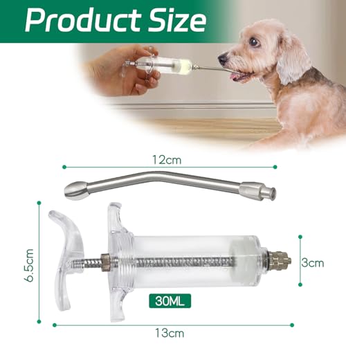 30ml Reusable Goat Syringe with 2 Drench Nozzle,Adjustable Dosage Detachable Drench Syringe for Sheep,Rabbit,Cat,Dog ,Goat Suppplies