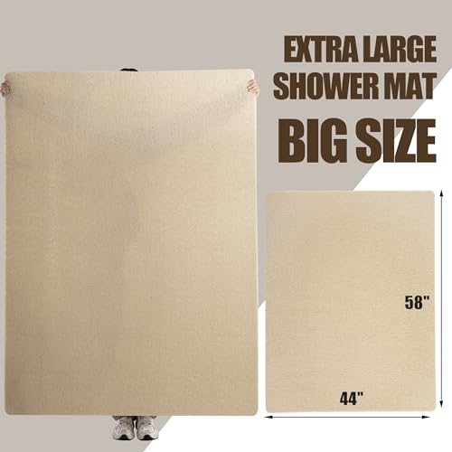 HOMBYS 58 x 44 Extra Large Shower Mat for Shower Stall Tub, Non Slip Bath Mat Bathroom Accessories, PVC Loofah Mats for Shower and Bathroom, Quick Drying, (Khaki, 58"x44") - color: Khaki, size: 3'8" x 4'10" (Rectangular)