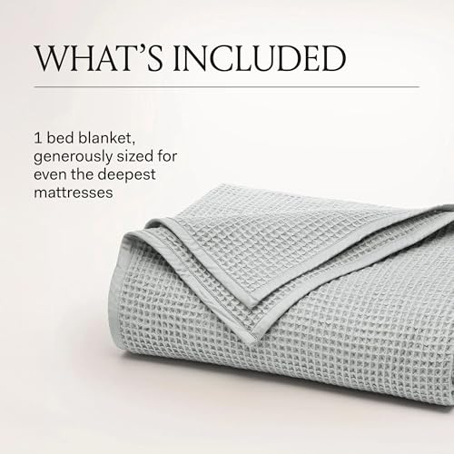BOLL & BRANCH Waffle Bed Blanket, King/Cal King, Stone | Luxury 100% Organic Cotton - Soft, Lightweight and Breathable - Textured Waffle Weave Design - color: Stone, size: King/California King