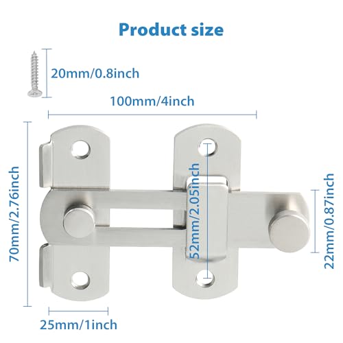 Alise 2pcs 4 Inch Brushed Nickel SUS304 Stainless Steel Gate Latches for Barn Door | Heavy Duty Gate Hardware ,Security Flip Latch,Anti-theft Latch,Safety Door Lock for Barn Wood Fence Sliding French Doors - color: Brushed Nickel, size: 4 inch-2p