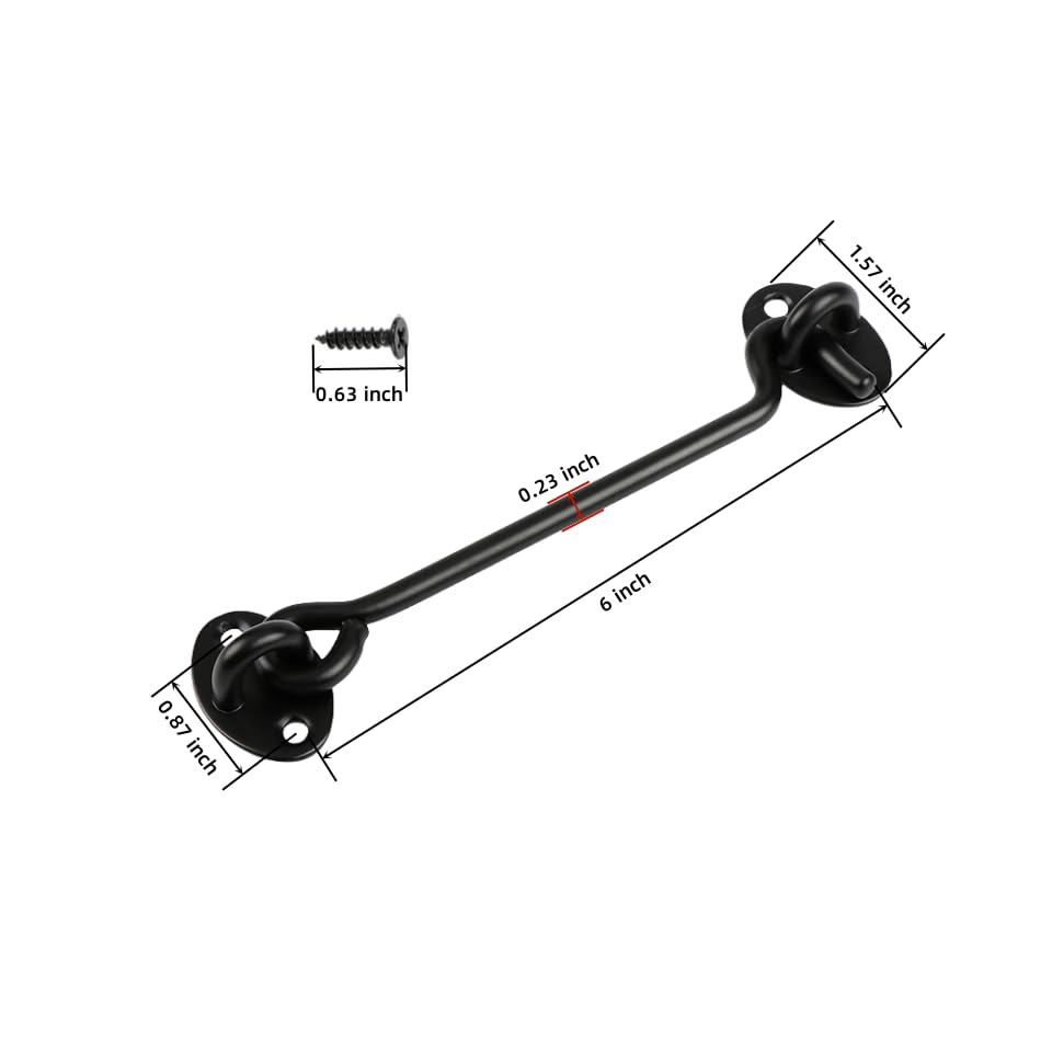 2 pcs Barn Door Lock Gate Latch,6 Inch Black Hook and Eye Latch Heavy Duty Screen Latches Hardware Stainless Steel Gate Lock Cabin Hooks for Sliding Door Bedroom Outdoor Window Cabinet Bathroom
