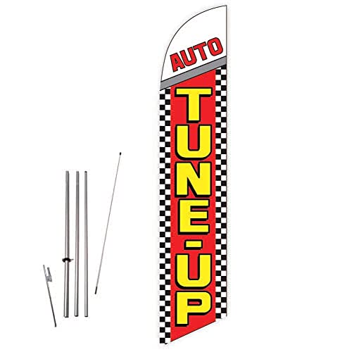 GLOBAL ADVERTISING SOLUTIONS Auto Repair Feather Flag Eye Catching Banner Sign for Business and Marketing Complete Set with 15 ft Pole Kit and Ground Spike (Auto Tune Up) - style: Auto Tune Up