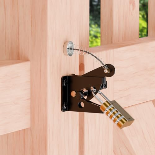 Self-Locking Gate Latch with Spring, Heavy Duty Automatic Fence Latch | Spring-Loaded Self-Locking; Thick Steel, Black Coated; for Wood Fence, Garden, Pool, Barn Gates; Works with Padlocks - size: With Spring-loaded pull cord