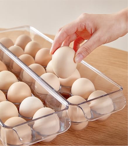 Egg Holder for Fridge with Lid, Egg Containerand for Refrigerator with Front Handle, BPA-Free Clear Plastic 14 Eggs Stackable Tray Storage for Refrigerator. (28 Eggs, Pack of 2)