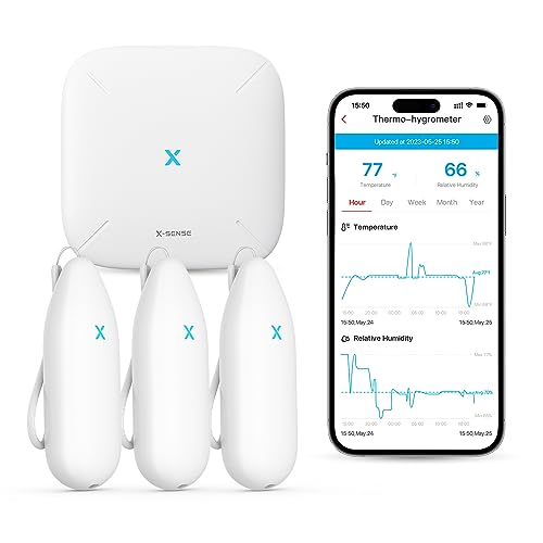 X-Sense Indoor Wi-Fi Thermometer Hygrometer, 3 Sensors & Base Station | Temperature Sensor with App Control, Data Export at No Charge, for Room, Wine Cellar, Basement Tracking - color: Round, size: 3-Pack with 1 Base Station