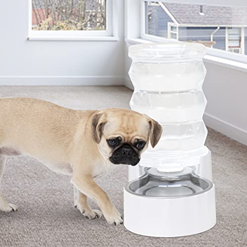 RIZZARI 6.5L Stainless Steel Dog Water Dispenser:Anti Spill for Medium Dogs | Stainless Steel Bowl / No Electricity / Gravity Auto Refill / Stable Base / Easy Cleaning / Home Use - color: White, size: 6.5L