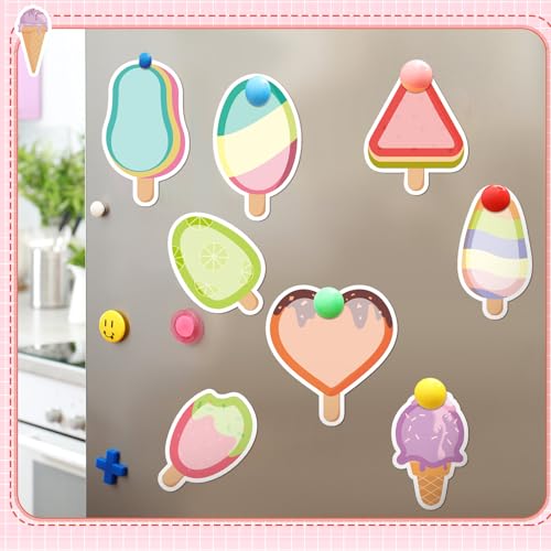 Yinder 24 Pads Ice Cream Sticky Notes Cute Kawaii Cartoon Self Adhesive | Bulk Memo Pads for Back to School Gift, Office Veterinary Supplies, Party Favors, Colorful Heart Triangle Shapes - style: Ice Cream
