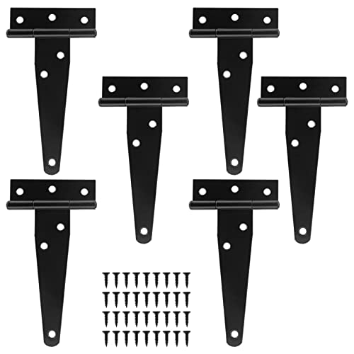Murtenze 6Pack 4 Inch Black T-Strap Shed Hinge | Barn Door Hinges, Heavy Duty, Gate Strap Hinge, For Barn Door, Shed or Wooden Fences - color: Black, size: 4 Inch - 6Pack