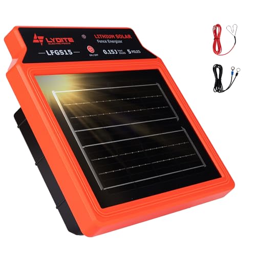 LFGS15 Solar Electric Fence Charger, 24 Hour 5 Miles Solar Charger, Portable 0.15J Energizer with Rechargeable Solar Panel for Livestock, Electric Fence Energizer - size: LFGS