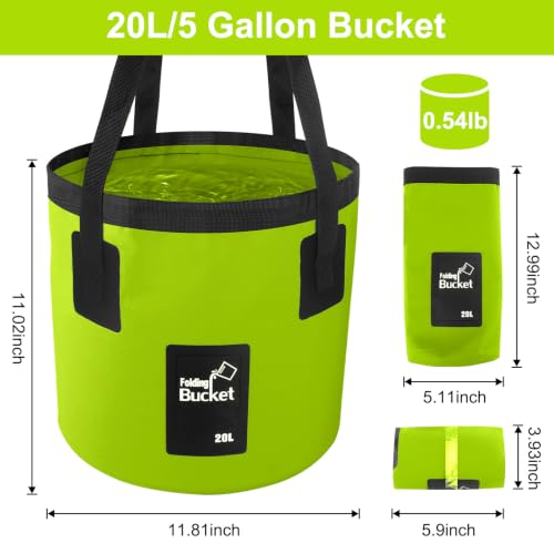 5 Gallon Collapsible Bucket with Handle Car Wash Bucket Cleaning Supplies | Foldable Water Storage Container for Camping Fishing Gardening, Portable Laundry Wash Basin for RV Swamp Emergency Prep Green - color: Lemon Green, size: 20L
