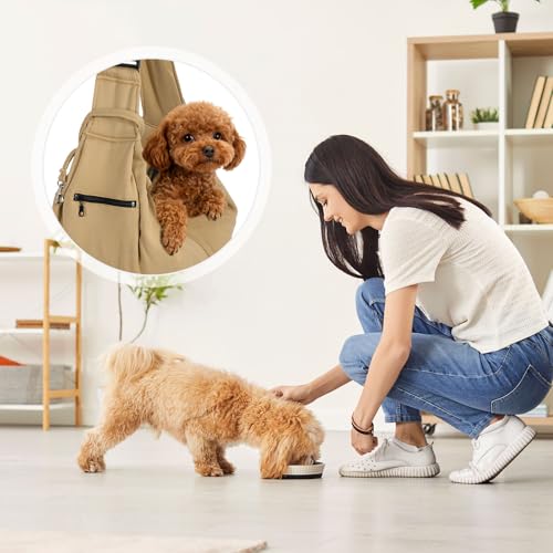 Dog Sling Carrier for Small Dogs and Cats Up to 16.5 Lbs, Breathable with Shoulder Pad Pet Crossbody Shoulder Bag, (Khaki, 1 Pcs) Intended for Outdoor/Camp/Travel - color: Khaki