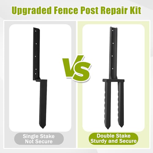 2 Pcs 30“ Tall Fence Post Repair Kit | Heavy-Duty Serrated Design Fence Post Repair Piles|specifically designed to repair tilted|broken|wobbly wooden fences - size: 2 Pcs