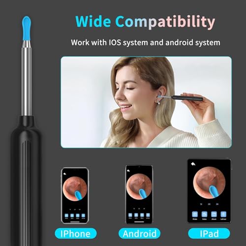 Ear Wax Removal, Ear Wax Removal Tool Camera Built-in 1080P HD Otoscope Camera, with 8 Pcs Ear Set, Easy and Safe Ear Cleaning, for iPhone, iPad & Android, Ear Cleaner Earwax Removal Kit (Black-New) - color: Black-New