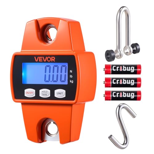 VEVOR Digital Crane Scale, 660 lbs/300 kg, Industrial Heavy Duty Hanging Scale with Cast Aluminum Case & LCD Screen, Handheld Mini Crane with Hooks for Farm, Hunting, Fishing, Outdoor, Garage (Orange) - style: 660 lbs/300 kg