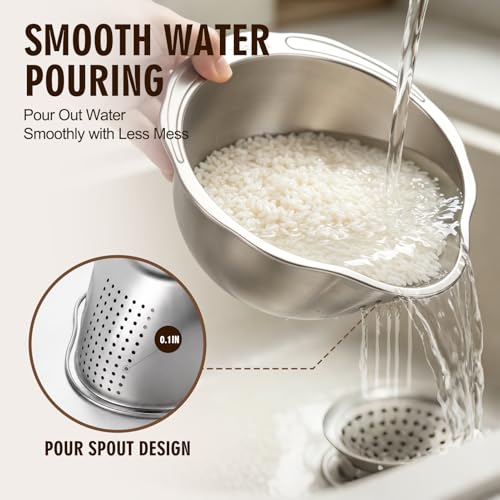 Palksky Rice Strainer & Rice Washing Bowl Stainless Steel - 5.6 Qt Professional Fine Mesh Rice Washer for Kitchen - Heavy Duty Rice Rinser, Cleaner & Drainer Colander for Quinoa, Grains & Fruit - color: 5.6 Qt Rice Strainer