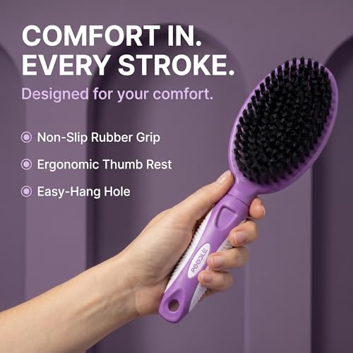 Soft Bristle Dog Brush For Short Haired Cats Or Dogs - Firm Bristles To Remove Dust, Dirt, And Loose Fur - Hook And Rubber Handle