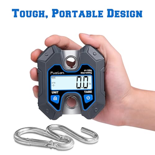 Fuzion Hanging Scale 440lb/200kg, Mini Crane Scale w/Stainless Steel Hook | No Setup Required, Hold/Tare Function, Large Display, Digital Hanging Scales for Weighing Animals, Hays, Fish, Travel Luggage - color: Grey+Blue, size: 440LB