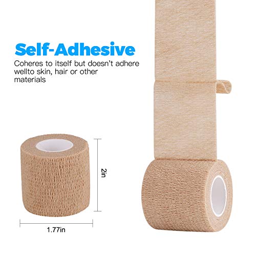 Bandage Wrap 8 Pack 2”x 5 Yards Self Adhesive Bandage Wrap Breathable Cohesive Bandage Wrap Rolls Athletic Elastic Self Adherent Wrap for Sports Injury,Wrist, Knee, Ankle Sprains and Swelling(Beige) - color: Beige, size: 2 Inch (Pack of 8)