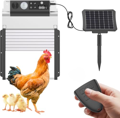 Automatic Chicken Coop Door, Solar Powered Roll-Up Chicken Door with Light Sensor, Timer & Manual Mode, 2000mAh Battery, Aluminum Frame, Anti-Pinch, for Chicken Coop Size:9''x8.3''