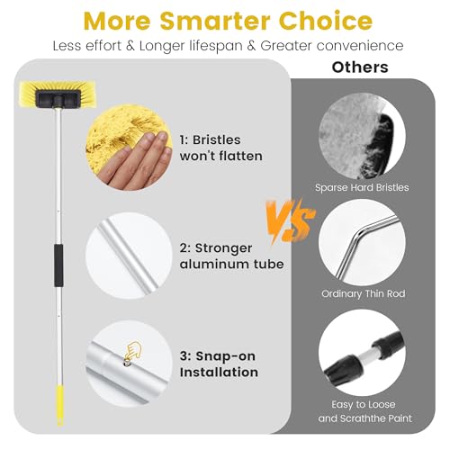 Car Wash Brush with Long Handle, 60'' Soft Bristle Cleaning Brush, Car Cleaning Brushes, Carwash Brushes for SUV, RV, Boat, Truck, House Siding, Sweep Snow, Yellow - color: Yellow