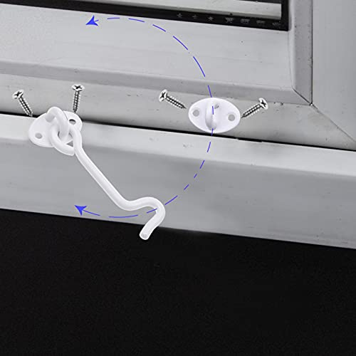 Eco-Fused 4-inch Heavy Duty Hook and Eye Latch - 1x Barn Door Lock (White), 4X Mounting Screws - Powder Coated Stainless Steel Hooks for Door, Windows, Sheds, Fences, Gates, Closets, Cabinets - color: 1 set: 4 inch - White