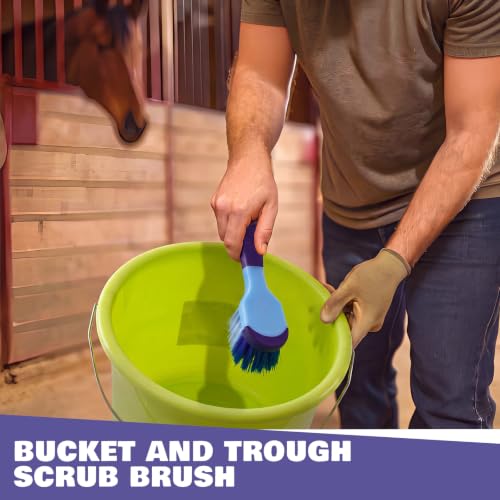 2 Pack 10" Horse Bucket Brush, Horse Bucket and Trough Scrub Brush, Water Buckets Brushes for Livestock Farm Equine Water Buckets Feed Trough Non Slip Grip Durable Synthetic Fiber (Blue) - color: Blue