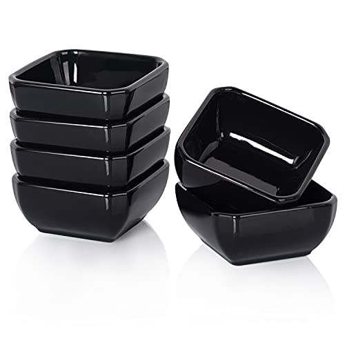 DELLING 6 Oz Square Porcelain Ramekins Set of 6, Oven Safe Creme Brulee Ramekins - Black Ceramic Souffle Dishes, Dishwasher Microwave Freezer Safe Baking Cups for Dessert Custard Pudding - color: Black, size: 6oz