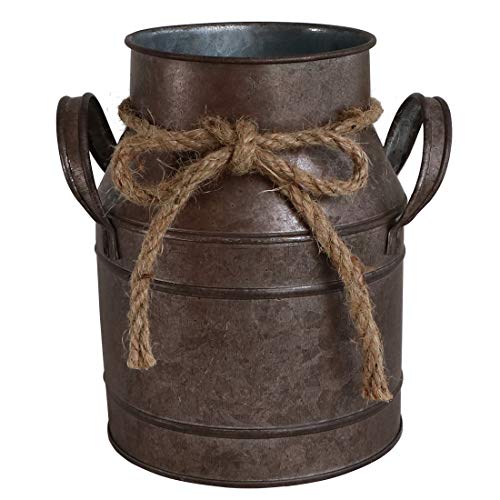 HyFanStr Shabby Chic Metal Flower Vase Rust Painted Decor Milk Can Bucket Country Primitive Jug Farmhouse Decoration Small - color: Rust-small