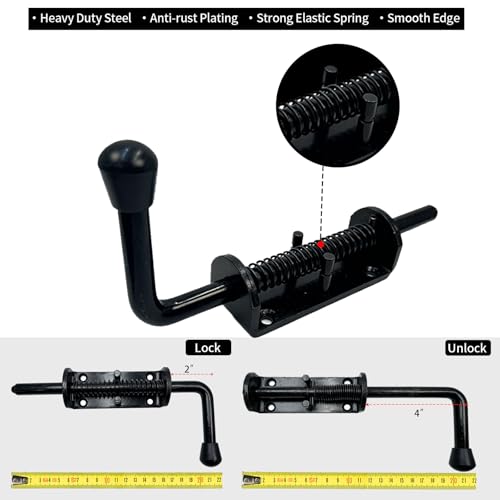 Spring Loaded Gate Latch Pin Barrel Bolt 8.5in x 1/2in Stem Durable Solid Steel Heavy Duty for Tailgate Black - 2pcs - style: Heavy Duty 2pcs - 8.5in black