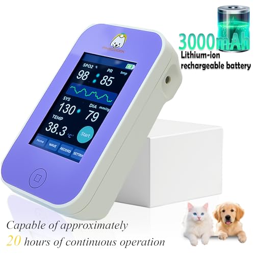 Veterinary Pet Vital Signs Monitor, Rechargeable Touch Screen Pet Health Detector, Accurately Monitor SpO2, Pulse Rate, Temperature & Blood Pressure for Dogs Cats