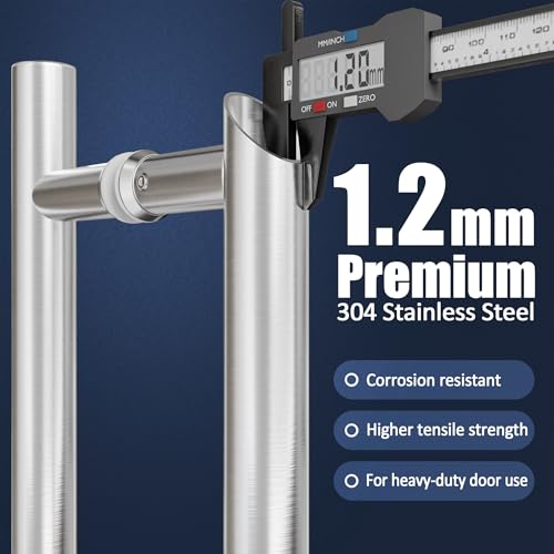 Ranbo 12" Door Pull Handle, 1.2mm 304 Stainless Steel, Brushed Nickel | 7-7/8" Hole Spacing, Fits 1/4"–3/4" Glass Doors and 1-3/8"–2-3/16" Wood Doors, for Shower, Barn and Storefront Door - size: 12 inches/0.98 inches Cross Section Diameter