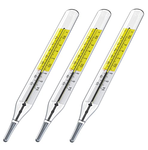 Glass Thermometer Mercury Free Clinic Traditional Dual Scale C&F 3PK