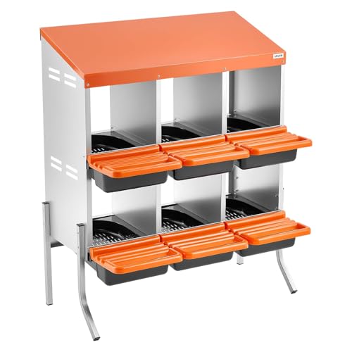 VEVOR Chicken Nesting Boxes, 6 Compartments, with Support Legs, Easy Egg Collection, Galvanized Steel and High-Strength Plastic, Roll Away Nesting Boxes for Chickens and Hens Laying Eggs, Orange - size: 31.3"L x 20.7"W x 39.0"H