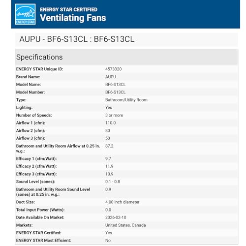 AUPU Bathroom Exhaust Fan with 3CCT LED Light&Humidity Sensor,HVI&Energy Star Bathroom Fan, 50-80-110 CFM Household Extractor Fan,Retractable Bracket Ventilation Fan,4''Duct,Ceiling Mounted,0.8 Sone - size: 3 CCT Light