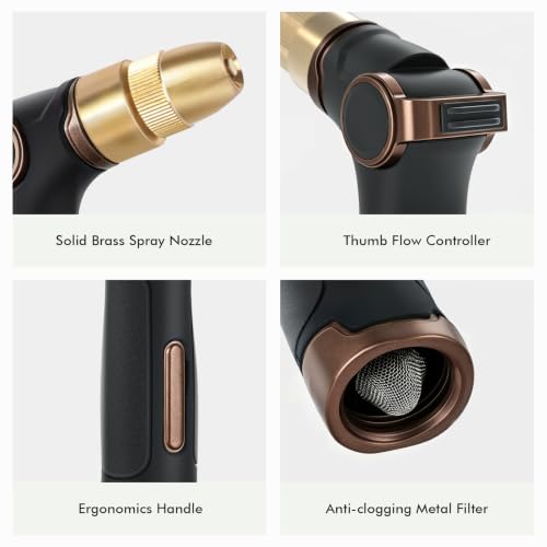 RESTMO Garden Hose Nozzle, Heavy Duty Water Hose Sprayer for Outdoor | Zinc Alloy Metal, Thumb Control, Precise Flow, Adjustable Spray Patterns, Leak-proof, Ideal for Lawn & Plant & Car, Brown - color: Brown