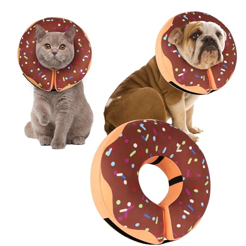 Recovery Donut Collar for Dogs & Cat,Inflatable Dog Cone Collar Alternative After Surgery,Soft Dog Cone for Large Medium Small Pet, Adjustable Pet Neck Donut(Brown,Medium+) - color: Brown, size: M+（neck 11"-14"）