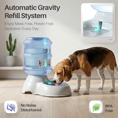 Flexzion Automatic Pet Feeder & Waterer Set of 2 Pack, Self Feeding Replenish Dog Cat Bowls, Gravity Food & Water Storage Container Fountain Jug Pet Supplies Plastic Skid Proof Rubber Feet (1 Gallon) | Self-Replenishing Dry Food Station with Non-Skid Feet