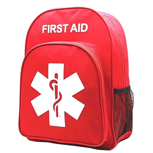 Red Emergency Bag First Aid Backpack Empty Medical Treatment First Responder Trauma Bags for Hiking Outdoors Travel Camping Pet Dog Cat Daycare (Red White) - color: Red White