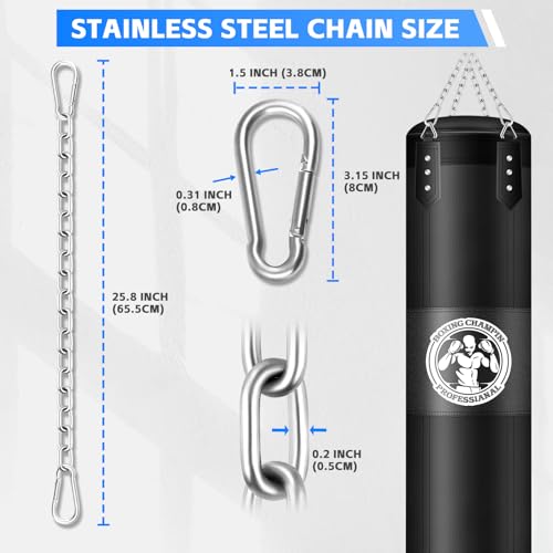 Heavy Duty Stainless Steel Chains, 550LB Punching Bag Chain with Carabiners, Heavy Bag Chain for Boxing Punching Bags Hanging Chair Hammocks Swing Trapeze Yoga