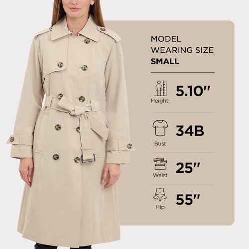 LONDON FOG womens Double-Breasted Long Trench Coat with Belt - color: Stone, size: 2X