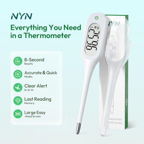 8 Second Basal Thermometer for Adults & Kids, Accurate & Safe, Pack of 9 | Fever Alarm and Memory Recall, Oral, Ovulation or Underarm Use - size: 9 Pack