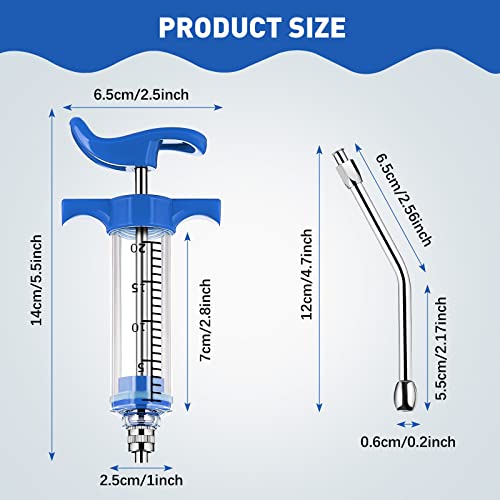 2 Pieces Syringe with 2 Drench Nozzle 20ml Adjustable Dosage Reusable Drench Gun Syringe for Sheep, Goats(Blue) - color: Blue