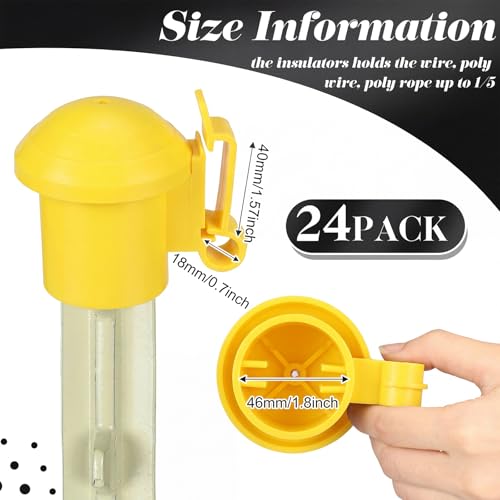 DoubleFill 24 Pcs Electric Fence Insulators and T Post Safety Cap, T Post Safety Topper Black Plastic Insulators for Wood Posts Wire Holding Fencing Garden Farm Highway Sport Fences Supplies (Yellow) - color: Yellow