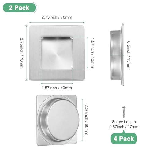 M METERXITY 2-Pack Recessed Finger Pulls, 2.75 Inch 304 Stainless Steel Sliding Closet Door Handles for Barn Door, Rectangular Flush Pulls Handles [Silver Tone] - color: Silver Tone
