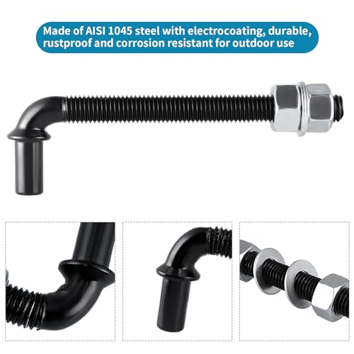 Skelang 6" J-Bolt Post Hinge, 5/8" Male Pin Hinges Bolts, Fence Bolt Though Post Hinge, Pack of 2