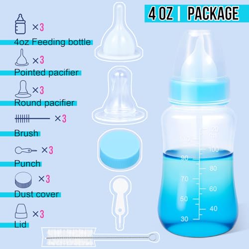 ASEVAT 4 oz 3PackPet Feeding Bottle, Anti-Choking Puppy Feeder Design,with 3pcs Replaceable and Reusable Silicone Nipples for Feeding Puppies, Kittens, Small Animals - color: Blue-3Pack