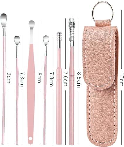 6 Pcs Ear Wax Removal Kit,Ear Cleaner Tool: Mini Portable Ear Pick | Ear Scope with Stainless Steel 360° Spiral Ear Massage Cleaning Tool for Adults Kids - Ear Wax Remover with Storage Box(Pink) - color: Pink